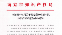 喜報！南京永能新材料有限公司獲選南京市知識產(chǎn)權(quán)示范企業(yè)！